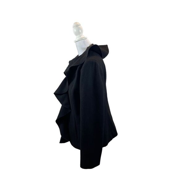 Dale Dressin Brand Black Wool Blend Ruffle Front Jacket Size Medium - Picture 10 of 16
